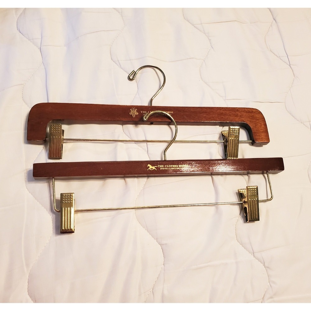 6‎ Vtg Walnut Tone Wood Hangers 2 Suit w/Trouser Bar Jacket Pants Clothes Horse - Picture 5 of 5